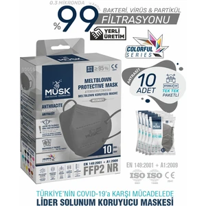 Ffp2 Maske Gri Renk 10 Adet