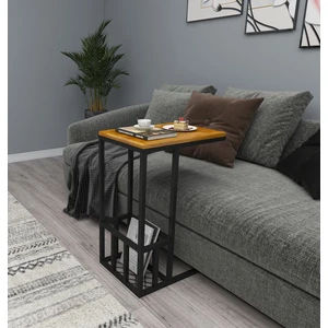 Prag Doğal Ahşap Metal Ayaklı C Yan Sehpa Meşe Renk