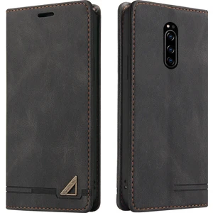 Sony Xperia 1 / Xperia Xz4 Için Premium Vintage Pu Deri Kılıf Mat Cüzdan Çevirme Standı Kapağı Siyah (Yurt Dışından)