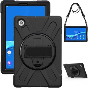Case 4U Lenovo M10 Plus TB-X606F Kılıf Çift Katmanlı Tank Defender Stand Olabilen Tablet Kılıfı Siyah