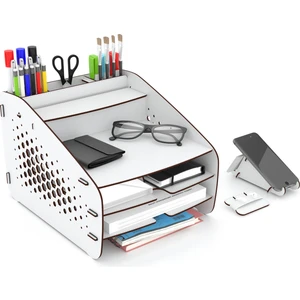 Design OTTO Medium Hexa - 6 Renk - A4 Evrak Rafı Masaüstü Organizer Düzenleyici Beyaz