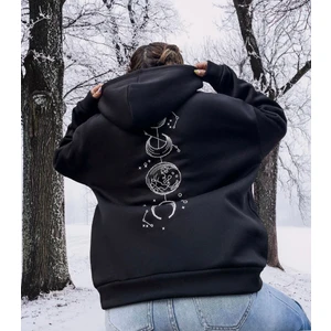 Amor Woman Kapüşonlu Tam Fermuarlı Sırt Baskılı Şardonlu Pamuk Dokuma Yeni Stil Kadın Ceket-Sweatshirt