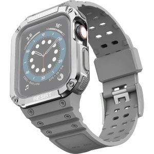 Apple Watch Uyumlu 7 45MM / 6 & Se & 5 & 4 44MM / 3 & 2 & 1 42MM Için Kayış Ay Işığı Gri + Gümüş Çerçeve