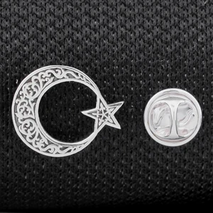 Ayyıldız Desenli 925 Ayar Gümüş Rozet Yaka Iğnesi