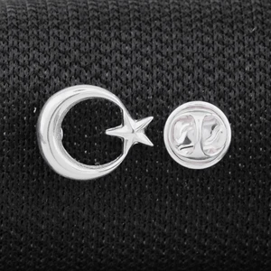 Ay Yıldız 925 Ayar Gümüş Rozet Yaka Iğnesi