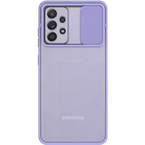 Case World Caseworld Samsung Galaxy A52S Kapak Lensi Açılır Kapanır Kamera Korumalı Silikon Kılıf - Lila