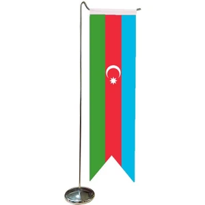 Masa Üstü Kırlangıç Azerbaycan Bayrağı + Krom L Direk Masa Bayrak Seti