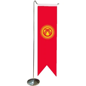 Satürn Design Masaüstü Kırlangıç Kırgızistan Bayrağı + Krom L Direk Masa Bayrak Seti