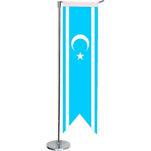 Satürn Design Masaüstü Kırlangıç Kerkük Türkmeneli Bayrağı + Krom L Direk Masa Bayrak Seti