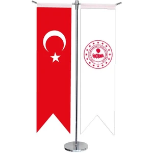 Satürn Design Masaüstü Kırlangıç Içişleri Bakanlığı + Türk Bayrağı + Krom T Direk Masa Bayrak Seti