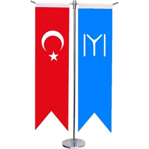Satürn Design Masaüstü Kırlangıç Kayı Boyu + Türk Bayrağı + Krom T Direk Masa Bayrak Seti