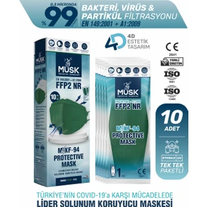 KF94 Kore Tipi N95 Maske Yeşil Renk 10 Adet