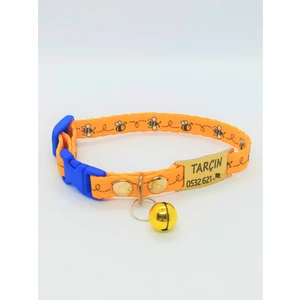 Pet Love Forever İsme Özel Arı Figürlü Kedi Tasması Turuncu 13-20 cm S
