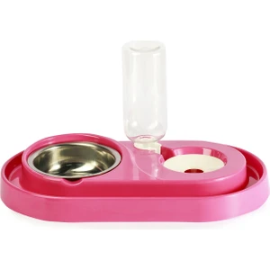 Miapet Hazneli Çelik Taslı Kedi-Köpek Mama ve Su Kabı Seti 500 ml Pembe