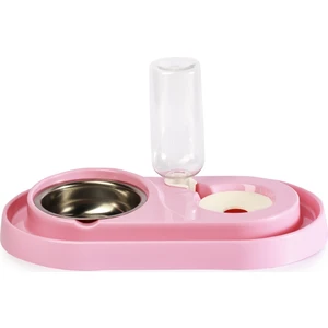 Miapet Hazneli Çelik Taslı Kedi-Köpek Mama ve Su Kabı Seti 500 ml Açık Pembe