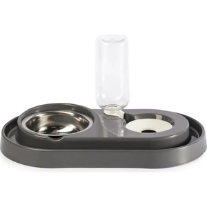 Miapet Hazneli Çelik Taslı Kedi-Köpek Mama ve Su Kabı Seti 500 ml Gri