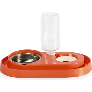 Hazneli Çelik Taslı Kedi-Köpek Mama ve Su Kabı Seti 1000 ml Turuncu
