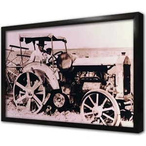 Atatürk Traktör Kullanırken Çerçeveli Cam Tablo