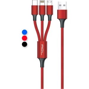 Ack-47 Primecord™ 3in1 Lightning, Micro, Type-C Metal Başlık USB Şarj Kablosu