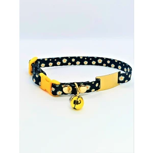 Pet Love Forever İsme Özel Papatya Desenli Kedi Tasması Siyah-Sarı 19-32 cm M