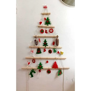 Bade Tasarım Atölyesi Ahşap Çam Ağacı Halatlı Yeniyıl Ağacı Süsleme ve LED Işıklı