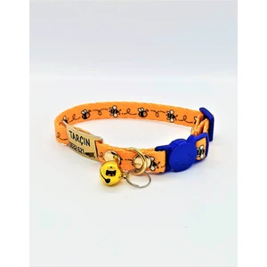 Pet Love Forever Güvenlik Kilitli Arı Figürlü İsme Özel Kedi Tasması Turuncu-Siyah 19-32 cm M