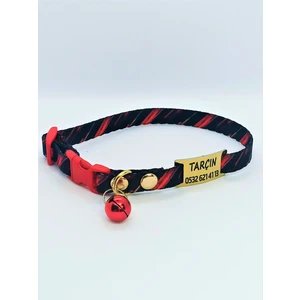 Pet Love Forever Geometrik Desenli İsme Özel Siyah Kedi Tasması Siyah-Kırmızı 19-32 cm M