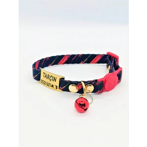 Pet Love Forever Güvenlik Kilitli Geometrik Desenli İsme Özel Siyah Kedi Tasması Siyah-Kırmızı 19-32 cm M