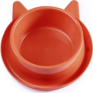 Plastik Kedi Kulaklı Mama ve Su Kabı 400 ml Turuncu
