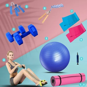 Pilates Yoga ve Fitness Seti 10 Parça Gold Ev Paket Dambıl, Mat, Plates Topu, Direnç Lastiği, Ip, Body Trimmer