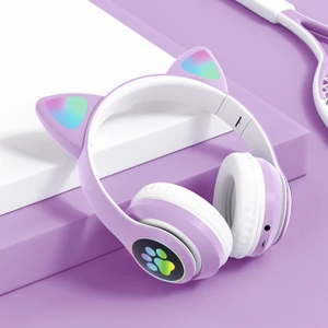 LED Işıklı Kedi Kulak Bluetooth Wireless Kulaklık5.0 LED Işıklı Kedili Şık Kulaküstü Kulaklık Kız Çocuk Raydolu Fm (Yurt Dışından)