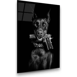 Glass Art Sert Köpek Dikey Cam Tablo