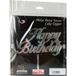 Happy Birthday Yazılı Aynalı Pleksi Gümüş