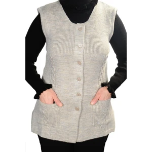 Fresh Moda Kadın Krem Yuvarlak Yaka Cepli Düğmeli Yün Yelek - Krem