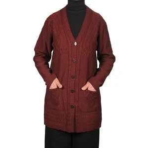 Fresh Moda Kadın Borda Düğmeli Kısa Hırka - Bordo