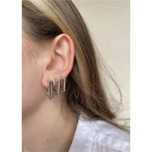 Kadın Gümüş Renk 3'lü Kare Küpe Seti