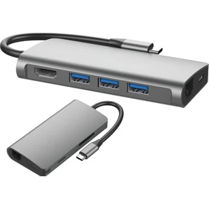 S-Link Swapp SW-U5205 Gri Metal 7 In 1 3 Port USB 3.0, Pd Şarj Hdmı, Gigabit Eth, Sd-Tf Type C Hub