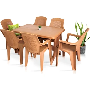 Plastik Masa Takımı 80x140 Masa 6 Kişilik Gold Sandalye Seti Bahçe Balkon Teras Takımı