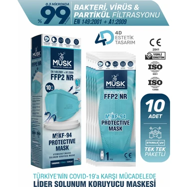Musk KF94 Kore Tipi Ffp2 Maske Turkuaz Renk 10