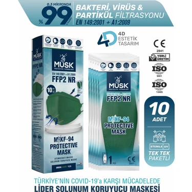 Musk KF94 Kore Tipi Ffp2 Maske Yeşil Renk 10