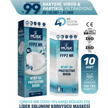 Musk KF94 Kore Tipi N95 Maske Beyaz Renk 10