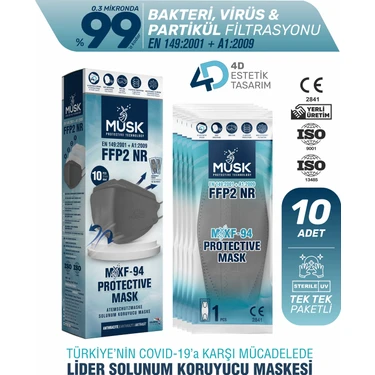 Musk KF94 Kore Tipi N95 Maske Antrasit Renk 10