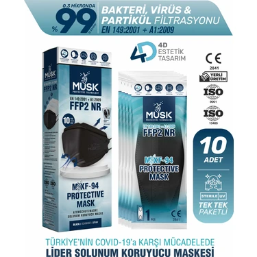 Musk KF94 Kore Tipi Ffp2 Maske Siyah Renk 10