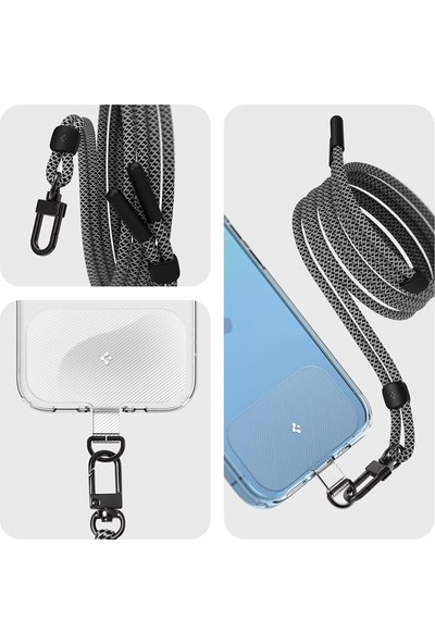 Spigen Neck Strap (Boyun Askı Ipi) + Tag (Tutucu Aparat) Cross Body Strap Set Telefon Askısı (Tüm Cihazlarla Uyumlu) - AFA03651