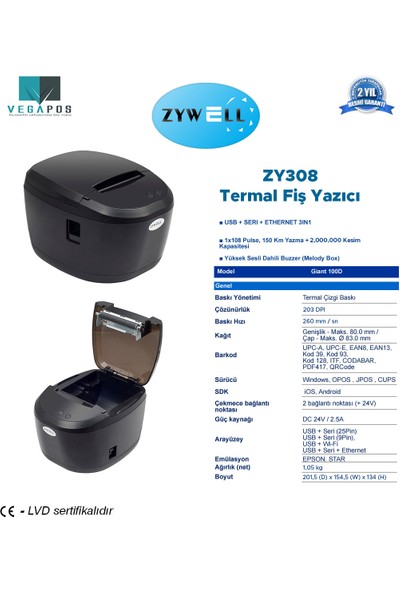 Agt Zywell ZY308 Termal Fiş Yazıcı