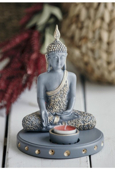 Gift Garden Özel Tasarım Buda Figürü Mumluk Gri