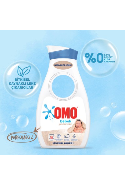 Omo Bebek Sıvı Çamaşır Deterjanı Parfümsüz Hipoalerjenik 900 ML 18 Yıkama 1 Adet