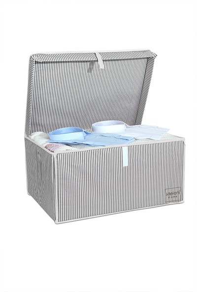Meleni Home 4 Adet Kapaklı Çok Amaçlı Hurç Saklama Kutusu Organizer Maxi 50 x 40 x 30 cm Gri