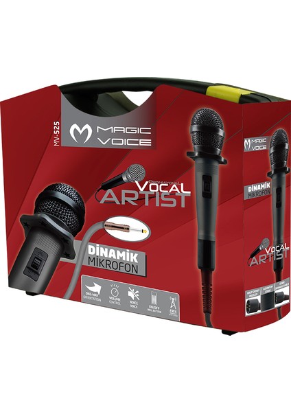 MV-525 Dinamik Professional Kablolu El Mikrofonu - 4.5 mt Kablolu