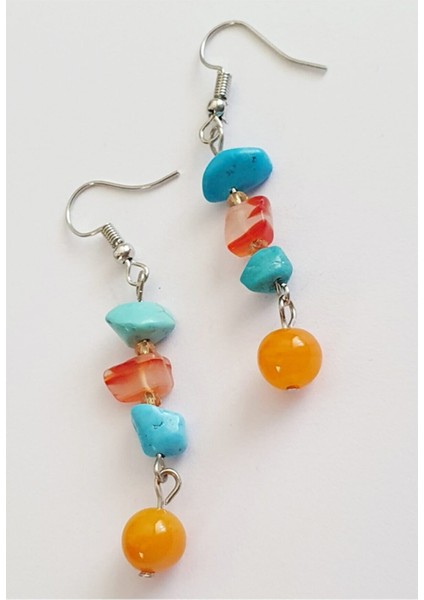 Kırık Boncuk Detaylı Doğaltaş Sallantı Küpe